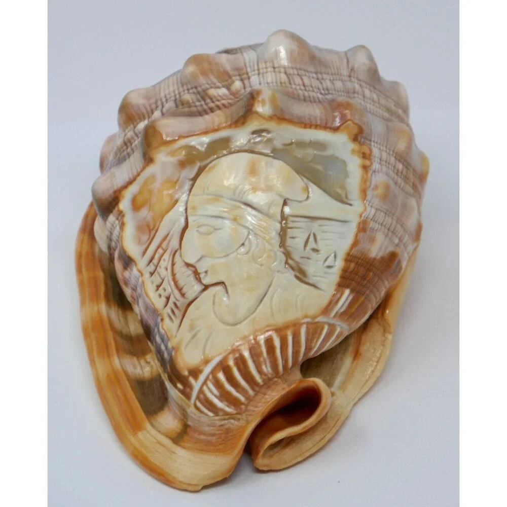 Carved Cameo Helmet Conch Shell Seashell Masquerade Masked Man
